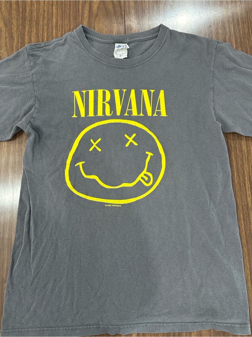 Vintage Nirvana T Shirt 90s Sz s Gray Smiley Face 1992 Anvil Tag Kurt Cobain VTG